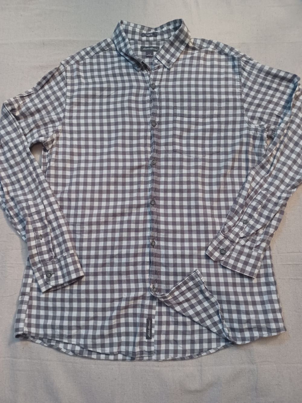 Eddie Bauer Taupe and White Check Button-Down Flannel Shirt Men's Size Large